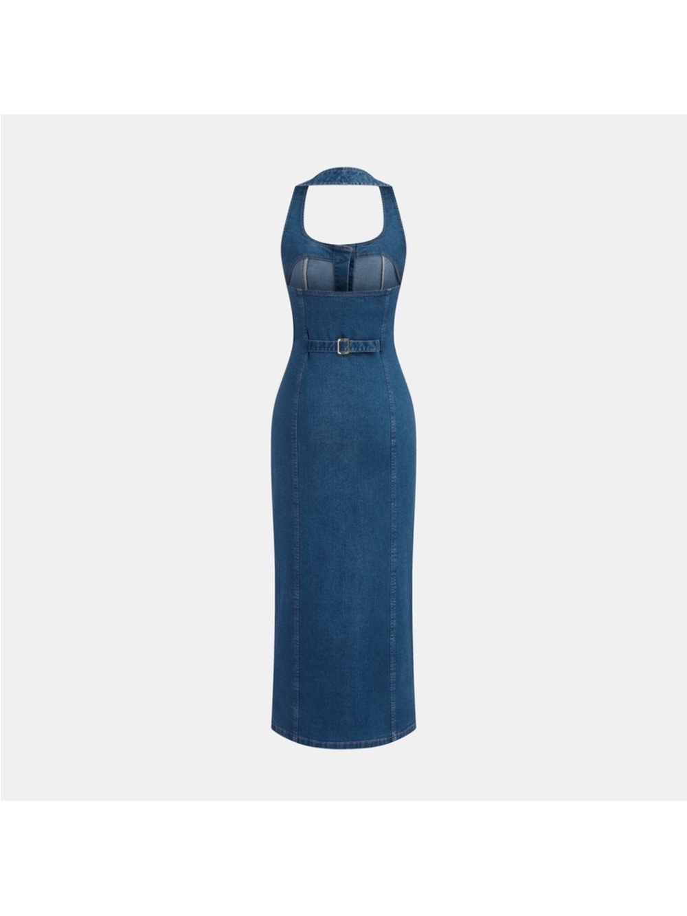 Commense Denim Blue Button-Front Halter Maxi Dress - Picture 3 of 7